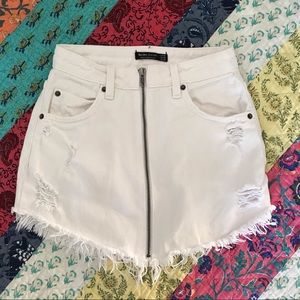Distressed White Denim Zipper Skirt
